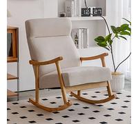 YCKEGEW Sillón Mecedora Deslizante para Cuarto De Niños Sillas De Centro Modernas Silla Mecedora De Madera Sillas Sofá De Salón Silla Tapizada con Respaldo Alto (Color : Beige)