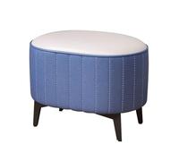 YCKEGEW Taburetes Ovalados Pequeños Bajos Taburete para Sofá con Cojín De Asiento Suave,Banco para Cambiarse Los Zapatos En La Entrada con Patas De Metal,Puf Bajo para Descansar Los Pies(Blue+White)