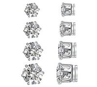 YCL&TXL 4 pares de aretes de tuerca hipoalergénicos de acero inoxidable sin perforación, aretes magnéticos redondos de circonita cúbica para hombres y mujeres, 5 mm-8 mm (plata)