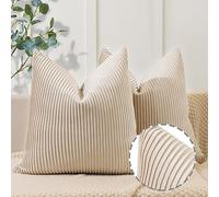 YCOLL Beige Juego de 2 Cojines Sofa 40x40 Diseño de Rayas de Terciopelo Funda Cojin Suaves Fundas Cojines Decorativas Modernas para Decoración del Hogar,Decorativos de Lujo para Sofá,Cama