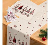 YCOLL Camino De Mesa Navideño Rojo para Invierno, Moderno, Repelente Al Agua, con Manteles Individuales Y Servilletas para Interiores, Exteriores, Fiestas, Cocinas, Comedores, Fiestas