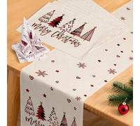 YCOLL Camino De Mesa Navideño Rojo para Invierno, Moderno, Repelente Al Agua, con Manteles Individuales Y Servilletas para Interiores, Exteriores, Fiestas, Cocinas, Comedores, Fiestas