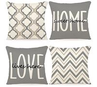 YCOLL Funda Cojin 45x45 Juego de 4 Cojines Sofa Fundas Cojines de Lino Patrón Geométrico Fundas de Cojines Decorativos para Sofa para Sala de Estar Jardín Coche Fundas para Cojines 45x45 Gris Claro