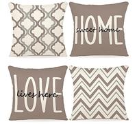 YCOLL Funda Cojin 50x50 Juego de 4 Cojines Sofa Fundas Cojines de Lino Patrón Geométrico Fundas de Cojines Decorativos para Sofa para Sala de Estar Jardín Coche Fundas para Cojines 50x50 Caqui