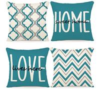 YCOLL Funda Cojin 50x50 Juego de 4 Cojines Sofa Fundas Cojines de Lino Patrón Geométrico Fundas de Cojines Decorativos para Sofa para Sala de Estar Jardín Coche Fundas para Cojines 50x50 Turquesa