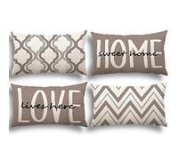 YCOLL Funda de Cojín 30x50 Juego de 4 Cojines Decorativos Fundas de Cojines de Lino Patrón Geométrico Fundas de Cojines para Sofá Dormitorio Sofá Cojines de Exterior 30x50 Caqui