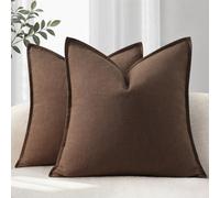 YCOLL Funda de Cojín 50x50 Juego de 2 Fundas de Cojín Cómodas y Suaves de Lino Natural Cojines de Sofá Unicolor Fundas de Cojín Modernas con Borde Cojín Decorativo para Sofá Cama y Salón Marrón