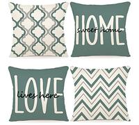 YCOLL Funda de Cojín 60x60 Juego de 4 Cojines Decorativos Fundas de Cojines de Lino Patrón Geométrico Fundas de Cojines para Sofá Dormitorio Sofá Cojines de Exterior 60x60 Agua Verde