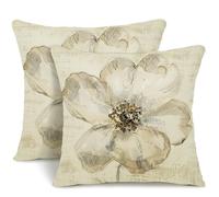 YCOLL Fundas Cojines 40x40 Juego de 2 Funda Cojin de Lino Cojines de Sofá Decorativos Floral Acuarela para Sofá Dormitorio Sala Estar Funda de Cojín Exterior 40x40cm