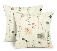 YCOLL Fundas Cojines 40x40 Juego de 2 Funda Cojin de Lino Cojines de Sofá Decorativos Floral Acuarela para Sofá Dormitorio Sala Estar Funda de Cojín Exterior 40x40cm