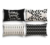 YCOLL Fundas de Cojín, Funda de Almohada del Sofá Throw Cojín Decoración Almohada Funda de Almohada de Lino de la Cubierta Decorativo para Sala de Estar Sofás 30 x 50cm Juego de 4 (Negro)