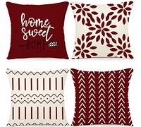 YCOLL Fundas de Cojín, Funda de Almohada del Sofá Throw Cojín Decoración Almohada Funda de Almohada de Lino de la Cubierta Decorativo para Sala de Estar Sofás 40 x 40cm Juego de 4 (borgoña)