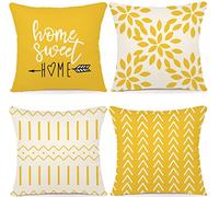 YCOLL Fundas de Cojín, Funda de Almohada del Sofá Throw Cojín Decoración Almohada Funda de Almohada de Lino de la Cubierta Decorativo para Sala de Estar Sofás 45 x 45cm Juego de 4 (Amarillo)…