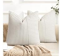 YCOLL Juego de 2 Fundas Cojines 55 x 55 algodón Lino Funda cojin sofá cojín Rayas cojín Decorativo Boho Fundas de Cojines Decorativos para sofá salón Dormitorio Exterior Cojines 55 x 55 Gris