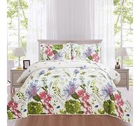 Ycosy Juego de Colcha Floral Reversible, Colcha Ligera de acianos Azules y morados, Fundas de Cama para Todas Las Estaciones, 1 edredón + 2 Fundas de Almohada, tamaño King (96 x 108 Pulgadas)