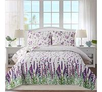 Ycosy Juego de edredón King Size Floral Colcha King Quilts Juego de Ropa de Cama Verano Ligero Floral Edredón Reversible Colcha Plantas Hojas Verde