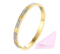 YCSLYW Pulsera de acero inoxidable para mujer, pulsera de cristal con bisagra de circonita cúbica, joyería ovalada, regalo de Navidad, San Valentín, cumpleaños para mujer, One Size, Acero inoxidable,