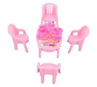 Yctze 1:16 Sillas de Mesa de Comedor de Casa de Muñecas de Alta Simulación, Juego de Mesa y Sillas en Miniatura con Vajilla, Juego de Colores Brillantes de Plástico Seguro para Decoración de Niños