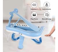 Yctze 25 Llave Piano de Teclado Electrónico con Luces LED Coloridas 360 ° Micrófono Rotativo 15 Teclas de Función Instrumento de Música Portátil para Principiantes (BLUE)