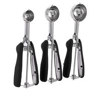 Yctze 3pcs Set de Cabina de Helado de Acero Inoxidable - Diseño que Ahorra Esfuerzos para Helados, Galletas, Albóndigas y Excavador de Sandía - Ideal para Ser Fácil Porción (BLACK)