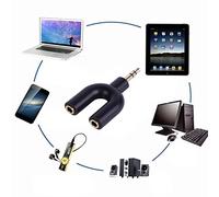 Yctze Adaptador Divisor de Auriculares en Forma de U de 3,5 Mm, Color Negro, de Primera Calidad: 2 Hembras a 1 Macho con Diseño de Aleación de Aluminio, Rendimiento Mejorado, Experiencia sin Ruido y