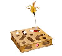 Yctze Caja Interactiva de Rompecabezas de Juguete para Gatos con Palo de Burla y Campana para Moler y Participar