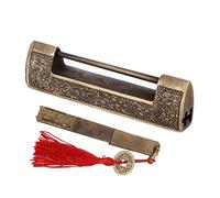 Yctze Candado Antiguo Chino con Espaciado Retro, Candado Horizontal de Latón con Patrón de 9 Cm/3,5 Pulgadas para Cajas, Gabinetes, una Cerradura Antigua China, Horizontal, Chino, Antiguo, Br