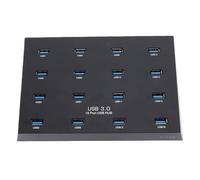 Yctze Concentrador USB 3.0 de 16 Puertos Grado Industrial Transferencia de Datos de 5 Gbps Plug and Play para Unidad Flash USB Lector de Tarjetas Disco Duro Portátil con Protección (Enchufe de la UE)