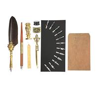 Yctze Elegante Juego de Pluma de Plumas con Diseño de Rosas Talladas - Traje de Escritura Británico Retro para Regalos de Negocios (SP248031R cabeza redonda pluma gris)