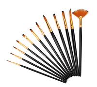 Yctze Juego de 12 Pinceles de Acuarela con Pelo de Nailon para Pintar, de Madera Cómodo, Ideal para Arte Acrílico y Acuarela