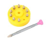 Yctze Juego de Herramientas de Ajuste de Manecillas de Reloj con 10 Pines de Repuesto, Acero Inoxidable para Reparación de Manecillas de Horas, Minutos y Segundos, Diseño Compacto (Base Amarilla)
