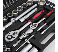 Yctze Juego de Herramientas de Vaso de Llave de Trinquete Profesional de 94 Piezas, Juego de Vasos de Accionamiento de 1/2 1/4 Pulgadas, Kit de Herramientas de Molde de Soplado Plateado de Acero