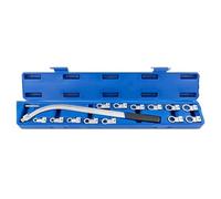 Yctze Juego de Llaves de Polea Tensora, 5 Piezas Hexagonales E10 a E18 y 8 Piezas de Conector de Doce Esquinas de 12 Mm a 19 Mm, con Ergonómico para Ajustar Tensores de Correa en