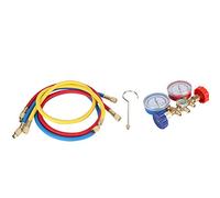 Yctze - Juego de manómetros de diagnóstico de aire acondicionado y refrigerante con manguera y kit de gancho para juego de manómetros de aluminio doble de lujo para A/C