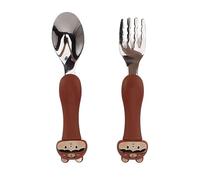 Yctze Lindo Juego de Bifurcación y Cuchara de bebé de Dibujos animados: Cubierta de Vajilla de Acero Inoxidable con PP para Alimentación y Entrenamiento de los Niños (Oso)