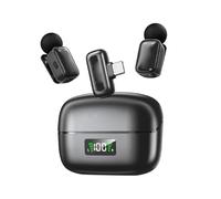 Yctze Mini Micrófono Lavalier Inalámbrico con Reducción de Ruido, Cambiador de Voz, Micrófono de Solapa con Algoritmo AI y Duración de Batería de 20 Horas para Grabación de Vídeo, (Black)