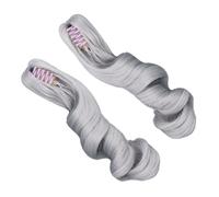 Yctze Peluca de Cola de Caballo de Muñeca de Seda Suave de Alta Temperatura, 2 uds., con Rizos Romanos y Pinza de Garra, Extensiones de Cabello Marrón Miel (gris-plata)