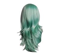 Yctze Peluca Verde Larga y Rizada de 70 Cm, Cómoda Peluca de Pelo Sintético Rizado con Diseño de Sombreros de Malla Transpirable, de Fiesta de Cosplay con Textura Suave, Ideal para Halloween,