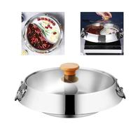 Yctze Pot Caliente de Acero Inoxidable de Doble Cara con Lateral, Shabu Shabu Compatible con Inducción Eficiente para Uso en el Hogar y el Restaurante (Acero inoxidable 304 32CM)