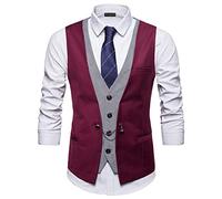 YCUEUST Chaleco Hombre de Vestir Traje Boda Ceremonia Waistcoat Blazers Sin Mangas Rojo x-Large