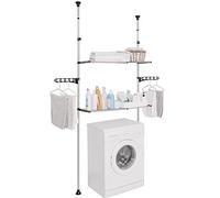 YCVAWEOD Estante de baño telescópico Ajustable con 2 Niveles Estante de Almacenamiento de Metal para la Unidad de la estantería del Piso al Techo con Ganchos de Percha Negra LWX