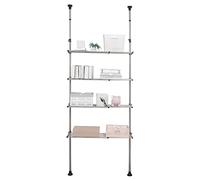 YCVAWEOD Estante de baño telescópico Ajustable con 2 Niveles Estante de Almacenamiento de Metal para la Unidad de la estantería del Piso al Techo con Ganchos de Percha Negra LWX