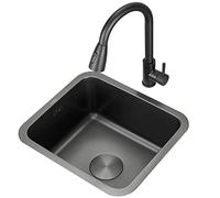 YCVAWEOD Fregadero de Cocina Negro Inferior con ficha de Grifo Extractor 40x38cm Fregadero Negro Juego Completo para Espacios pequeños Incluye Todos los Accesorios LWX