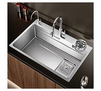 YCVAWEOD Fregadero de la Cocina, Fregadero de Acero Inoxidable Nano, con aljado de Spray de Lavadora, para lavavajillas Aceite Antiadherente, Set de Grifo del fregadero/plata-a/60 * 45 cm LWX