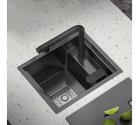 YCVAWEOD Fregadero de un Solo tazón Tazón Negro de Fregadero y escurridor, Fregadero Invisible de Acero Inoxidable de un Solo tazón con Cubierta, Grifo de elevación Save Space 320 * 390 mm LWX