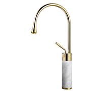 YCVAWEOD Golpe de baño de mármol Dorado Grifo de latón de latón Mezclador de Agua fría Caliente para Lavabo un Solo Orificio sobre la Cuenca del mostrador Acabado Blanco de Oro LWX