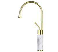 YCVAWEOD Golpe de baño de mármol Dorado Grifo de latón de latón Mezclador de Agua fría Caliente para Lavabo un Solo Orificio sobre la Cuenca del mostrador Acabado Blanco de Oro LWX