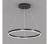 YCVAWEOD Lámpara Colgante LED nórdica Moderna de un Solo Anillo - Lámpara Circular Ajustable para Sala de Estar, Isla de Cocina, Mesa de Comedor - 80 cm, 50 W, Negro, Blanco frío LWX