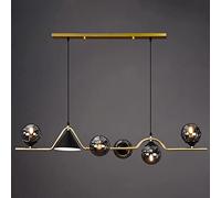 YCVAWEOD Lámpara de araña LED con Bola de Cristal nórdica con Acabado Dorado, Accesorio de iluminación Moderno para Isla de Cocina, Estilo de Mediados de Siglo, 6 Luces, 47x10 Pulgadas LWX