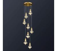 YCVAWEOD Lámparas Colgantes LED Full Cobre Cristal Diamante Multi-Cabeza Chaner,Salón Pasillo,Moderno Simple Nórdico Dormitorio Luz de Noche Lámpara de Pared de Lujo-Cobre y Cristal 8 DIS LWX